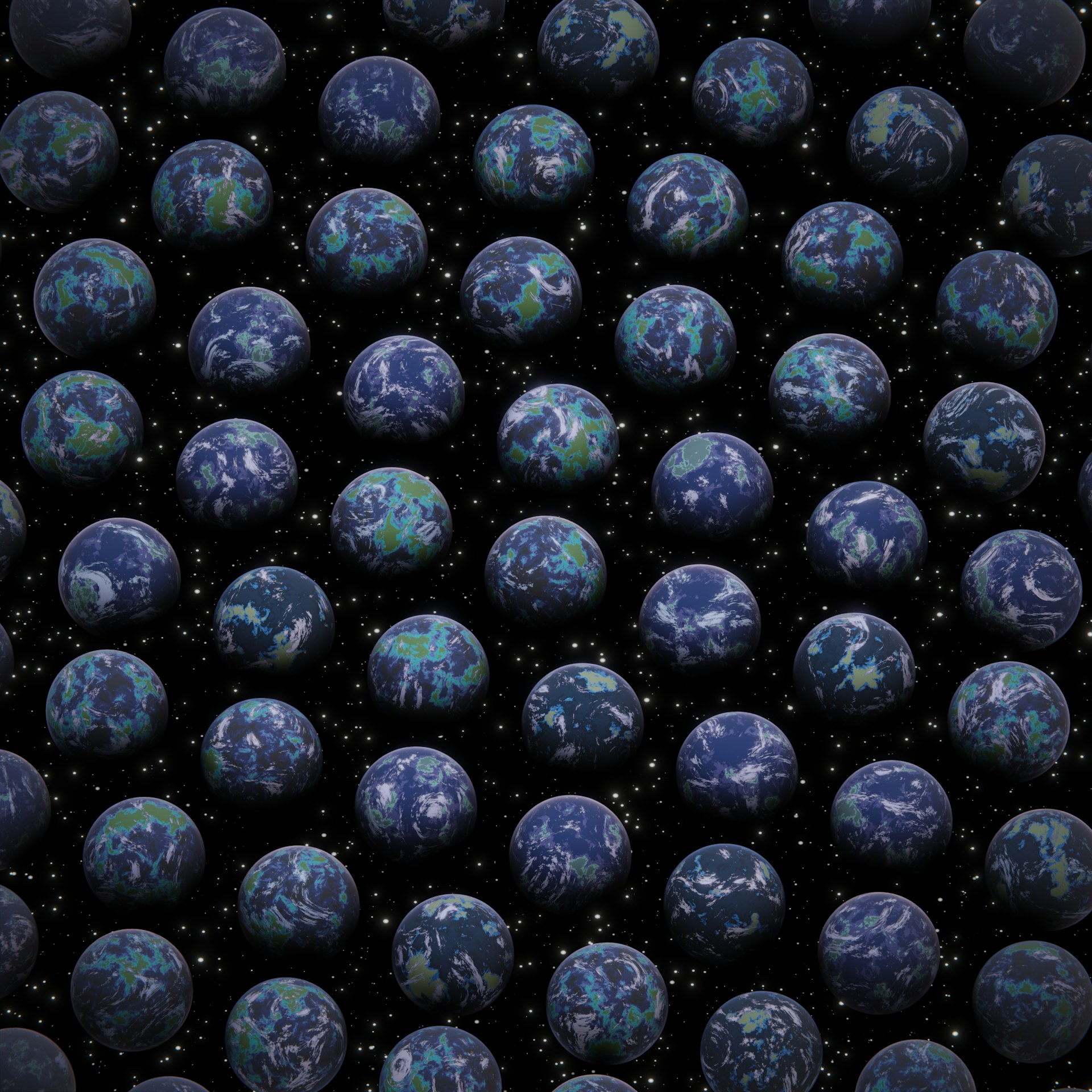 a large group of blue balls in the air